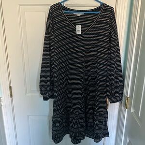 Ann Taylor Loft Navy Dress with Pink, Gold and Light Blue Detailed Stripes XLT
